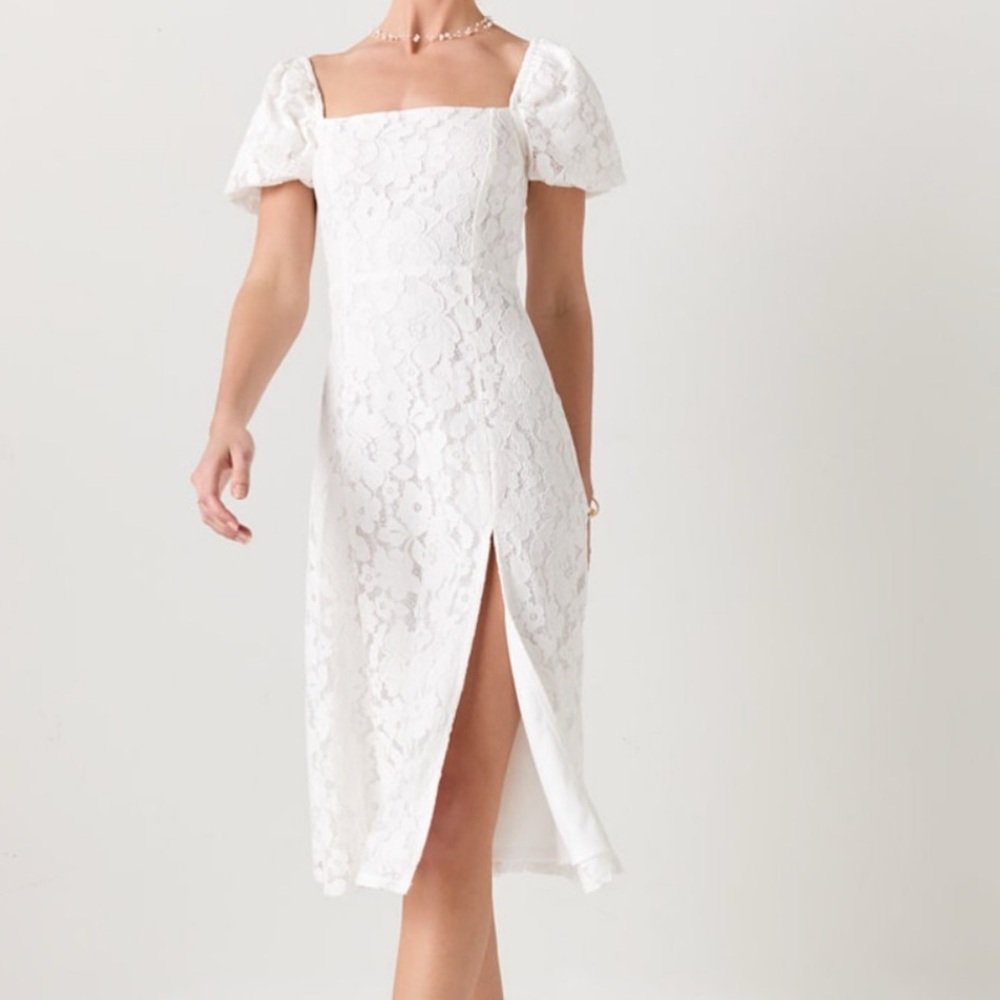 Francesca’s White Eyelet Dress Puff Cap Sleeves and Square Neck